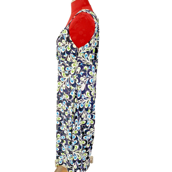 Loft Sexy Black Floral Cocktail Dress Mod Green Blue Flowers Sz 12 Plunge Neck - Picture 4 of 9